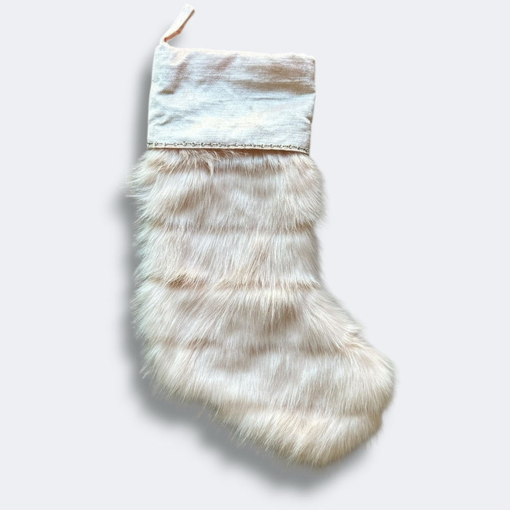 Pottery Barn Faux Fur Velvet Christmas Stocking Pink Blush Ivory 20” Luxe PBK